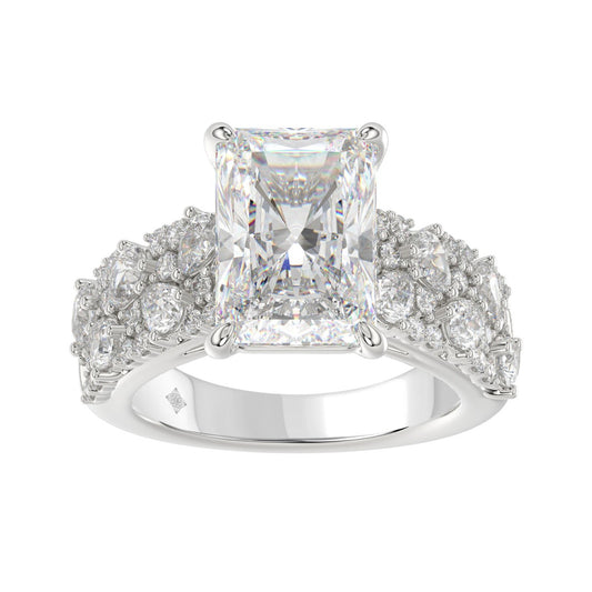 Luxury 14K White Gold Diamond Ring 6 1/4Ct Radiant Center Stone With Pear & Round Diamonds, Women Fashion Engagement Ring (Color F-G -Clarity Vs1/Vs2)
