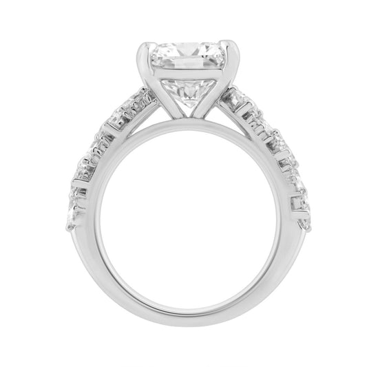 Luxury 14K White Gold Diamond Ring 6 1/4Ct Radiant Center Stone With Pear & Round Diamonds, Women Fashion Engagement Ring (Color F-G -Clarity Vs1/Vs2)