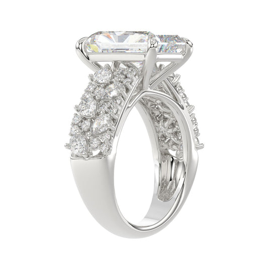Luxury 14K White Gold Diamond Ring 6 1/4Ct Radiant Center Stone With Pear & Round Diamonds, Women Fashion Engagement Ring (Color F-G -Clarity Vs1/Vs2)