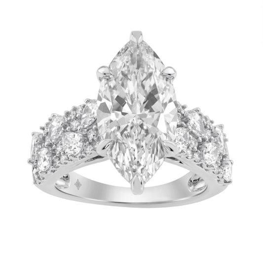 Luxury 14K White Gold Diamond Ring 6 1/4Ct Marquise Center Stone With Pear & Round Diamonds, Women Fashion Engagement Ring (Color F-G -Clarity Vs1/Vs2)