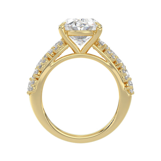 14K Yellow Gold 6 1/4Ct Diamond Engagement Ring For Women 5Ct Oval Center Stone With Pear,& Round Side Stones, Luxury Bridal Ring (Color F-G -Clarity