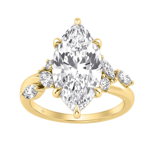 14K Yellow Gold 5 1/2Ct Lab-Grown Diamond Engagement Ring For Women 5Ct Marquise Center Stone With Round Side Stones, Luxury Bridal Ring (Color F-G -C
