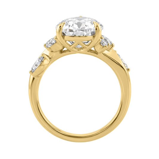 14K Yellow Gold 5 1/2Ct Lab-Grown Diamond Engagement Ring For Women 5Ct Pear Center Stone With Marquise/Round Side Stones, Luxury Bridal Ring (Color F-G -Clarity Vs1/Vs2)