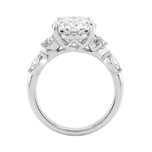 14K White Gold 5 1/2Ct Lab-Grown Diamond Engagement Ring For Women 5Ct Oval Center Stone With Marquise/Round Side Stones, Luxury Bridal Ring (Color F-