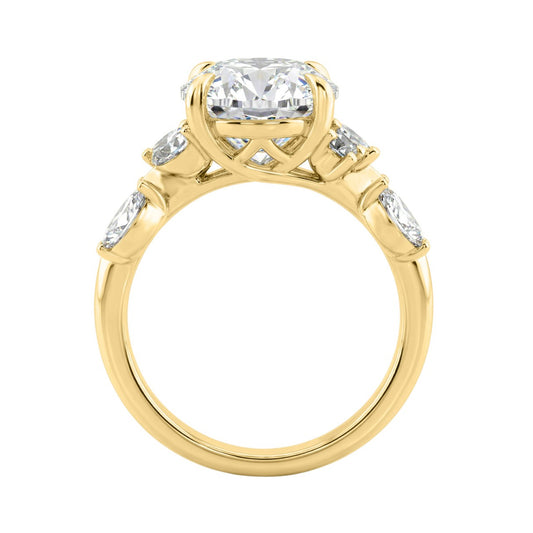 14K Yellow Gold 5 1/2Ct Lab-Grown Diamond Engagement Ring For Women 5Ct Oval Center Stone With Marquise/Round Side Stones, Luxury Bridal Ring (Color F-G -Clarity Vs1/Vs2)