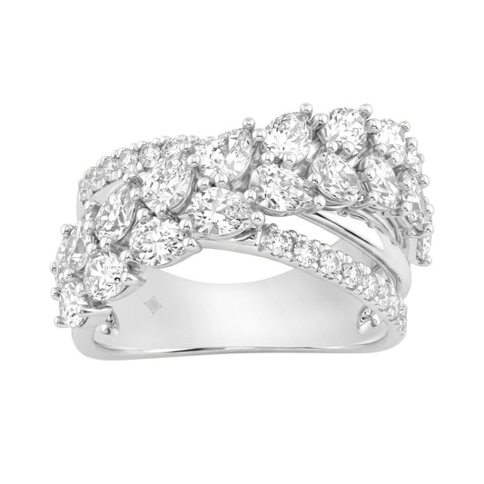 Luxury 14K White Gold 3Ct Lab Grown Diamond Pear Shape & Round Cut Ladies Fashion Ring For Her (Color F-G -Clarity Vs1/Vs2)