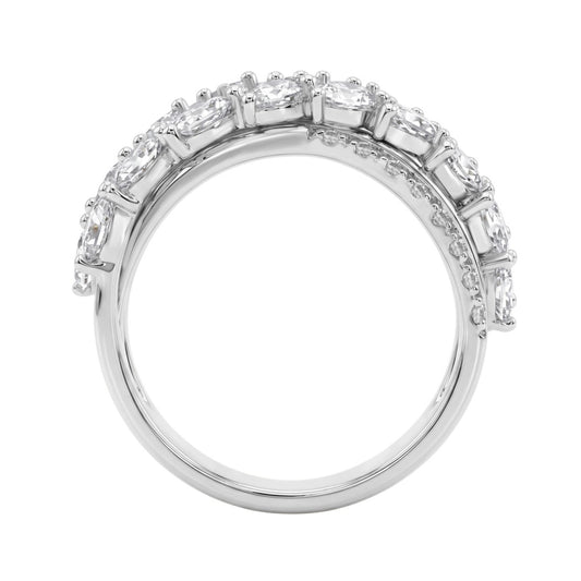 Luxury 14K White Gold 3Ct Lab Grown Diamond Pear Shape & Round Cut Ladies Fashion Ring For Her (Color F-G -Clarity Vs1/Vs2)