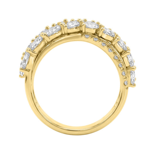 Luxury 14K Yellow Gold 3Ct Lab Grown Diamond Pear Shape & Round Cut Ladies Fashion Ring For Her (Color F-G -Clarity Vs1/Vs2)