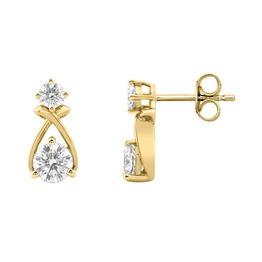 Elegant 14K Yellow Gold Lab Grown Diamond Earrings 1.00Ct Round Cut Diamond Women Fashion Jewelry (Color F-G -Clarity Vs1/Vs2)