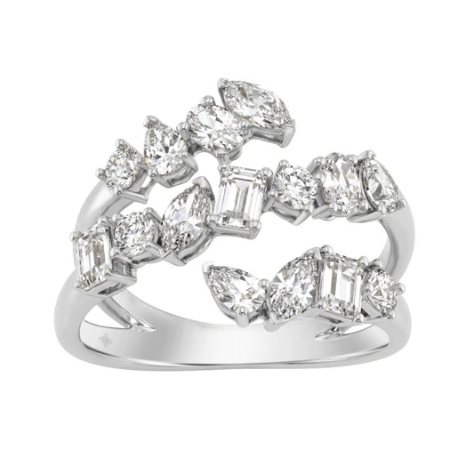 Elegant 14K White Gold 1 1/2Ct Diamond Ring Mixed Cuts: Round, Marquise, Pear, Emerald & Oval, Women Fashion Jewelry (Color F-G -Clarity Vs1/Vs2)