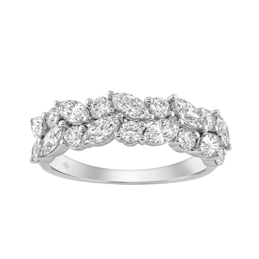 Elegant 14K White Gold 1 1/3Ct Lab Grown Diamond Fashion Ring Alternating Round & Marquise Stones, Ladies Fashion Jewelry (Color F-G -Clarity Vs1/Vs2)