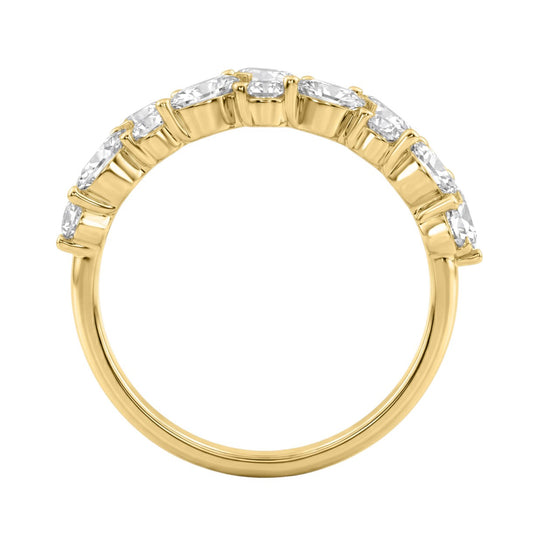 Elegant 14K Yellow Gold 1 1/3Ct Lab Grown Diamond Fashion Ring Alternating Round & Marquise Stones, Ladies Fashion Jewelry (Color F-G -Clarity Vs1/Vs2)