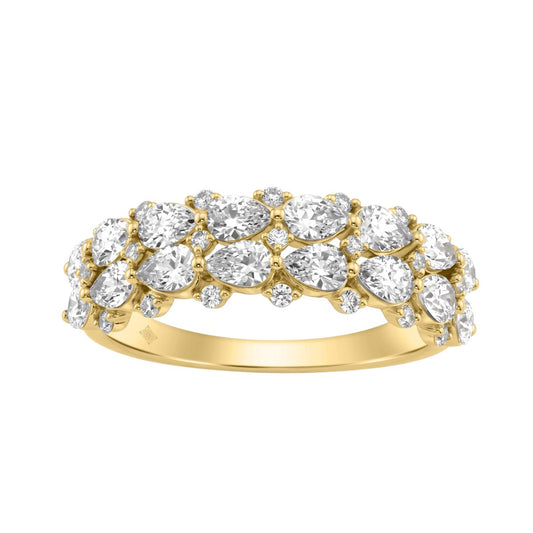 Elegant 14K Yellow Gold 1 3/4Ct Lab Grown Diamond Fashion Ring Alternating Round & Pear Stones, Women Fashion Jewelry (Color F-G -Clarity Vs1/Vs2)