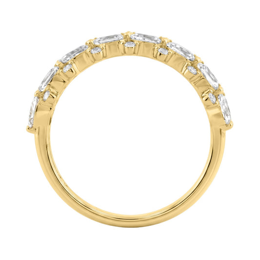 Elegant 14K Yellow Gold 1 3/4Ct Lab Grown Diamond Fashion Ring Alternating Round & Pear Stones, Women Fashion Jewelry (Color F-G -Clarity Vs1/Vs2)