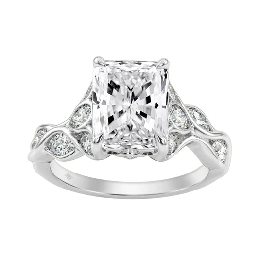 14K White Gold Radiant Cut Diamond Ring 4 1/5Ct With Marquise Side Stones Ladies Engagement Ring 3Ct Radiant Center Stone (Color F-G -Clarity Vs1/Vs2)