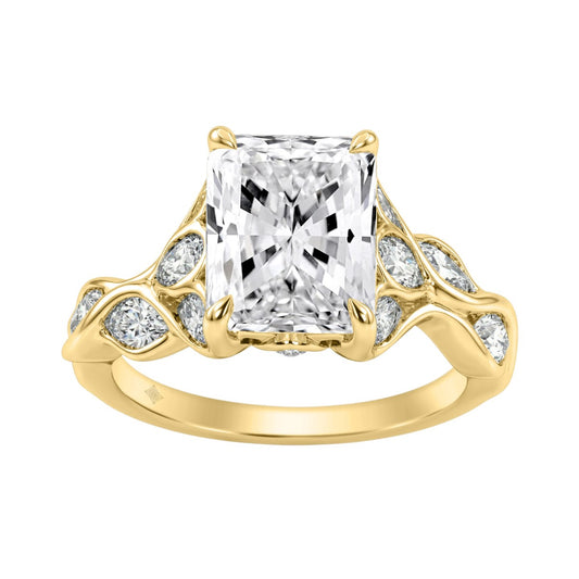 14K Yellow Gold Radiant Cut Diamond Ring 4 1/5Ct With Marquise Side Stones Ladies Engagement Ring 3Ct Radiant Center Stone (Color F-G -Clarity Vs1/Vs2)