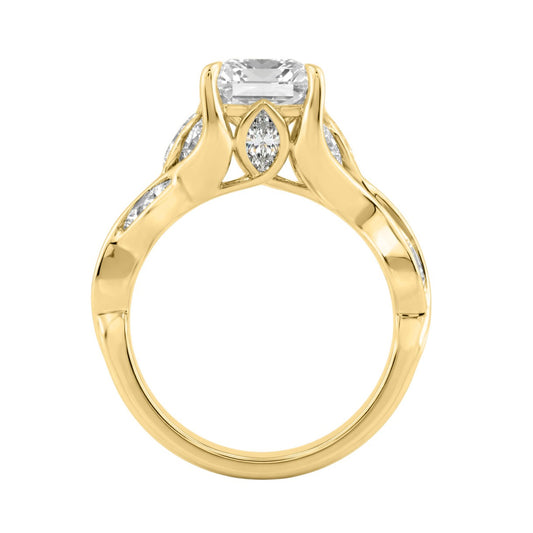 14K Yellow Gold Radiant Cut Diamond Ring 4 1/5Ct With Marquise Side Stones Ladies Engagement Ring 3Ct Radiant Center Stone (Color F-G -Clarity Vs1/Vs2)