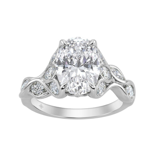 Ladies 14K White Gold 4 1/5Ct Multi-Shape Diamond Engagement Ring Round, Oval & Marquise With Side Stones 3Ct Oval Center Stone (Color F-G -Clarity Vs1/Vs2)
