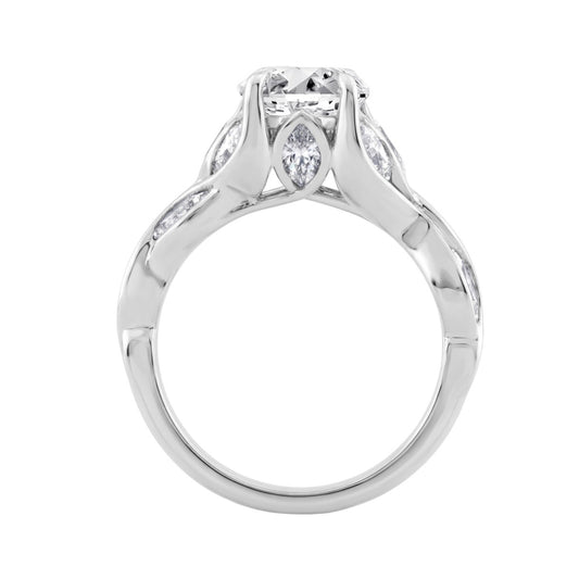 Ladies 14K White Gold 4 1/5Ct Multi-Shape Diamond Engagement Ring Round, Oval & Marquise With Side Stones 3Ct Oval Center Stone (Color F-G -Clarity Vs1/Vs2)