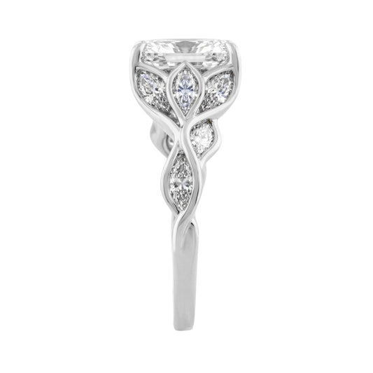 Ladies 14K White Gold 4 1/5Ct Multi-Shape Diamond Engagement Ring Oval & Marquise With Side Stones 3Ct Oval Center Stone (Color F-G -Clarity Vs1/V