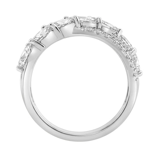 14K White Gold Ladies Crossover Fashion Ring 1 3/4Ct Round & Marquise Diamond (Color F-G -Clarity Vs1/Vs2)