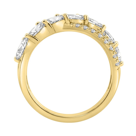 14K Yellow Gold Ladies Crossover Fashion Ring 1 3/4Ct Round & Marquise Diamond (Color F-G -Clarity Vs1/Vs2)