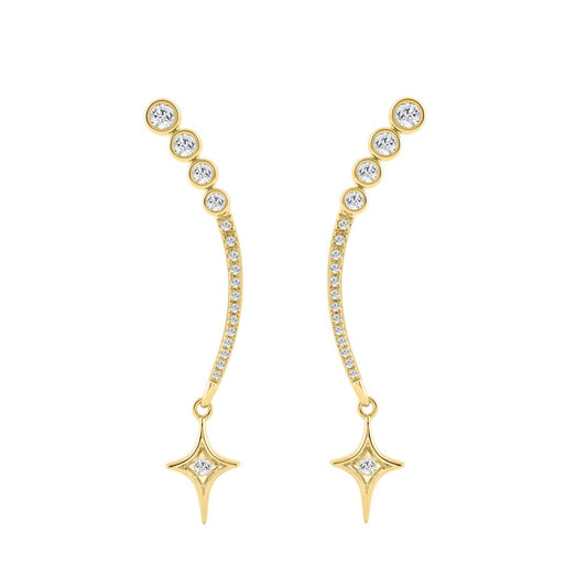 10K Yellow Gold Lab-Grown Diamond Star Drop Ladies Earrings 1/3Ct Round Dangle Earrings (Color F-G -Clarity Vs1/Vs2)