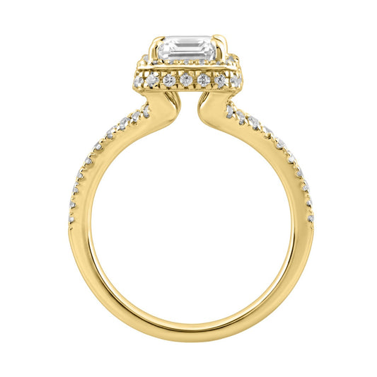 14K Yellow Gold 4 1/2Ct Ladies Emerald-Cut Hidden Halo Engagement Ring 4Ct Emerald Center Stone & Round Diamond (Color F-G -Clarity Vs1/Vs2)