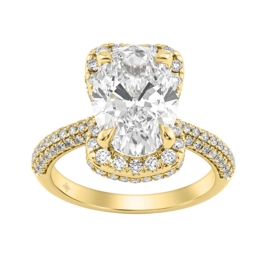 14K Yellow Gold 4 1/2Ct Ladies Oval Cut Hidden Halo Engagement Ring 4Ct Oval Center Stone & Round Diamond (Color F-G -Clarity Vs1/Vs2)