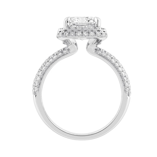 14K White Gold 4 1/2Ct Ladies Emerald Cut Hidden Halo Engagement Ring 4Ct Emerald Center Stone & Round Diamond (Color F-G -Clarity Vs1/Vs2)