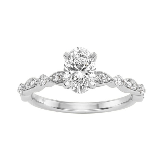 14K White Gold 1 1/4Ct Oval & Round Diamond Ladies Engagement Ring 1.00 Ct Oval Center Stone Classic Ladies Ring (Color F-G -Clarity Vs1/Vs2)