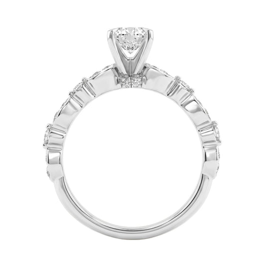 14K White Gold 1 1/4Ct Oval & Round Diamond Ladies Engagement Ring 1.00 Ct Oval Center Stone Classic Ladies Ring (Color F-G -Clarity Vs1/Vs2)