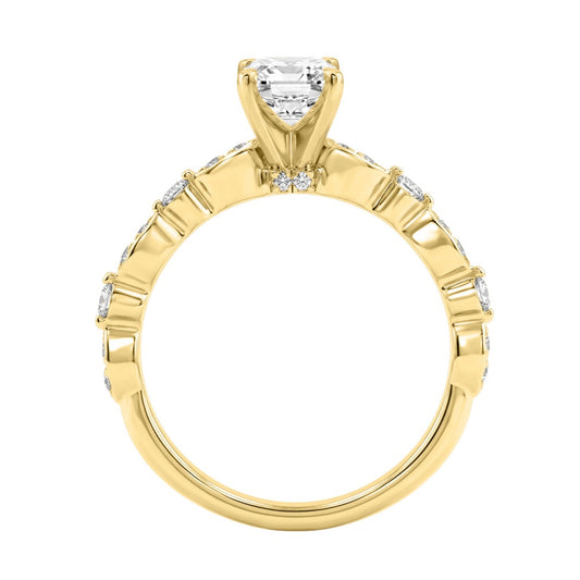 14K Yellow Gold Radiant Cut Diamond Ladies Engagement Ring 1 1/4Ct With 1.00 Ct Center & Round Side Diamonds 1Ct Radiant Center Stone (Color F-G