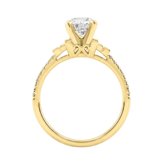 Round Diamond Engagement Ring 1 1/4Ct 14K Yellow Gold Ring With Round & Baguette Accent Diamonds For Women 1Ct Round Center Stone (Color F-G -Clarity Vs1/Vs2)