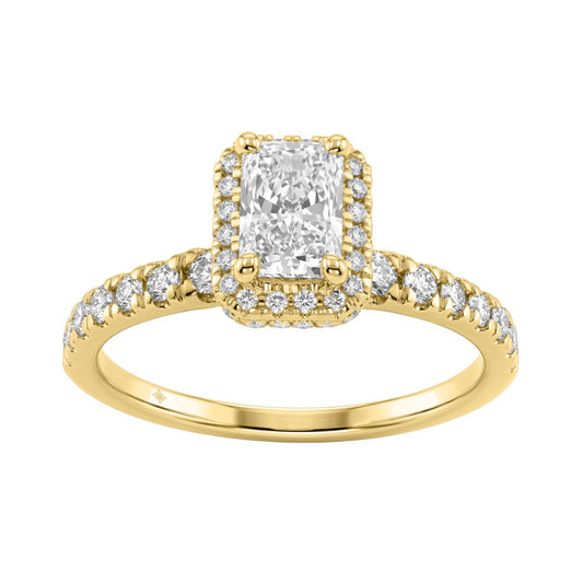 1 1/4Ct Radiant & Round Lab-Grown Diamond Ring In 14K Yellow Gold Ladies Engagement Ring 3/4Ct Radiant Center Stone (Color F-G -Clarity Vs1/Vs2)