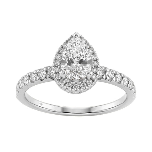 Round Cut Lab-Grown Diamond Engagement Ring 1 1/4Ct In 14K White Gold Ladies Fine Jewelry Ring 3/4Ct Pear Center Stone (Color F-G -Clarity Vs1/Vs2)