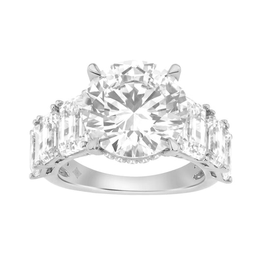 14K White Gold Emerald Cut Diamond Hidden Halo Engagement Ring With Round Diamonds 5.00Ct Women Bridal Ring 3.00Ct Round Center Stone (Color F-G -Clarity Vs1/Vs2)