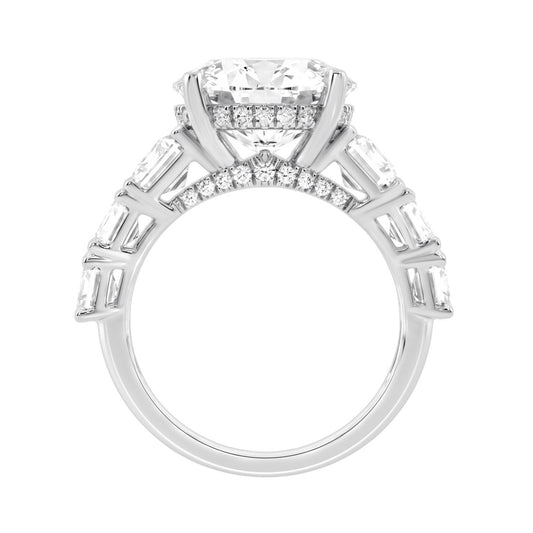 14K White Gold Emerald Cut Diamond Hidden Halo Engagement Ring With Round Diamonds 5.00Ct Women Bridal Ring 3.00Ct Round Center Stone (Color F-G -Clarity Vs1/Vs2)
