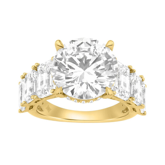 14K Yellow Gold Emerald Cut Diamond Hidden Halo Engagement Ring With Round Diamonds 5.00Ct Women Bridal Ring 3.00Ct Round Center Stone (Color F-G -Clarity Vs1/Vs2)