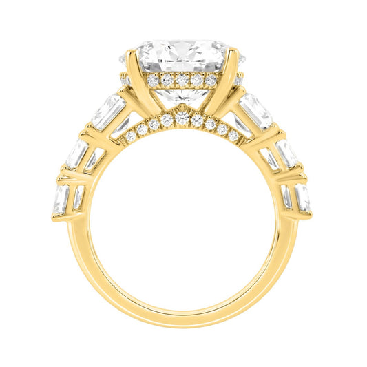 14K Yellow Gold Emerald Cut Diamond Hidden Halo Engagement Ring With Round Diamonds 5.00Ct Women Bridal Ring 3.00Ct Round Center Stone (Color F-G -Clarity Vs1/Vs2)
