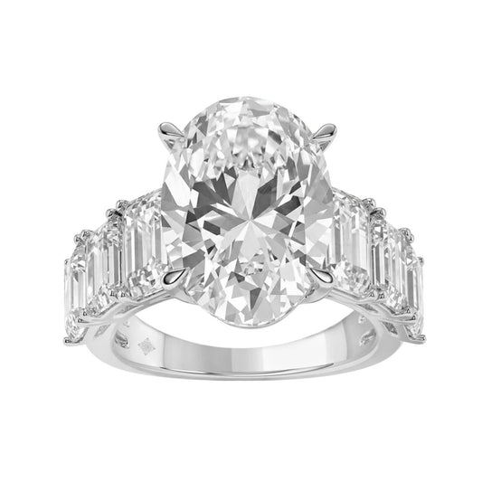 Luxury 14K White Gold 5 1/2Ct Emerald & Oval Cut Diamond Engagement Ring Classic Fine Jewelry For Women 3.00Ct Oval Center Stone (Color F-G -Clarity Vs1/Vs2)