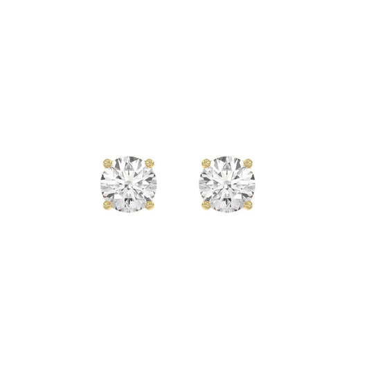 Luxury 14K Yellow Gold 1 1/2Ct Round Diamond Stud Earrings Classic Lab Grown Diamond Solitaire Earrings