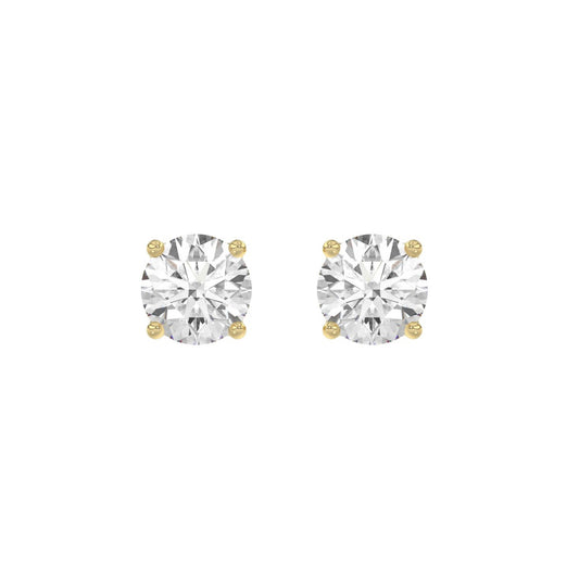 14K Yellow Gold 3.00 Ct Round Brilliant Diamond Stud Earrings Lab Grown Diamond Solitaire Earrings For Women Fine Jewelry Gift