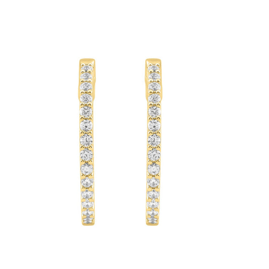 14K Yellow Gold 2.00CT Round Diamond Hoop Earrings For Women Classic Diamond Hoop Earrings