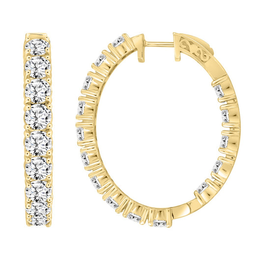 LADIES HOOP EARRINGS 9CT ROUND DIAMOND 14K YELLOW GOLD