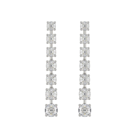LADIES LINEAR EARRINGS 3CT ROUND DIAMOND 14K WHITE GOLD