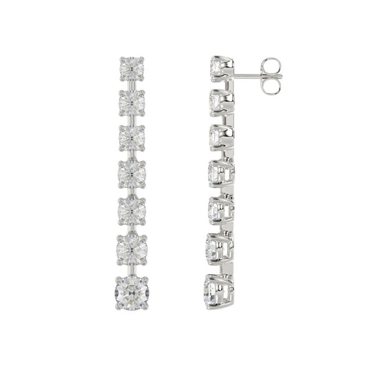 LADIES LINEAR EARRINGS 3CT ROUND DIAMOND 14K WHITE GOLD