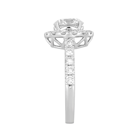 14K White Gold 2 1/2Ct Round Lab Grown Diamond Halo Engagement Ring 1 1/2Ct Round Center Stone (Color F-G Clarity Vs1/Vs2)