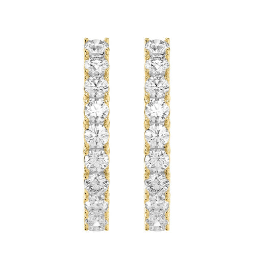LADIES HOOP EARRINGS 7CT ROUND DIAMOND 14K YELLOW GOLD
