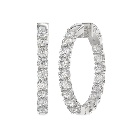 LADIES HOOP EARRINGS 3CT ROUND DIAMOND 14K WHITE GOLD